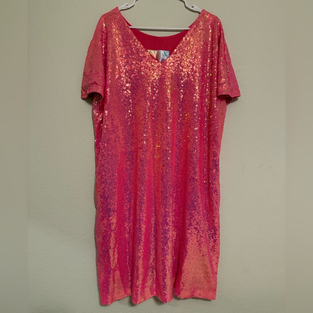 NWT Fringe+Co. Pink Sequin V-neck Dress